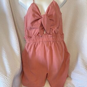 Chic Pink One Piece with Plunging V-Neck and Ruched Bodice